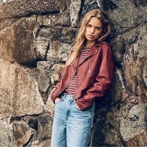 Madewell The Washed Leather Motorcycle Jacket Asymmetric Zipper Size S # NC112